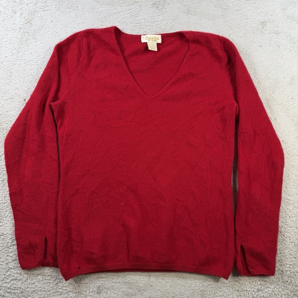Peck & Peck Sweater Womens XL (Fits Medium) Red 100% Cashmere V-Neck 2 Ply Soft